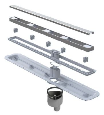 IMPEY AQUA-GRADE LINEAR DRAIN 400mm 'ELEMENT' BRUSHED STAINLESS STEEL INSERT TOP with VERTICAL OUTLET, LNR40SBSS/V IMPEY AQUA-GRADE LINEAR DRAIN 400mm 'ELEMENT' BRUSHED STAINLESS STEEL INSERT TOP with VERTICAL OUTLET, LNR40SBSS/V